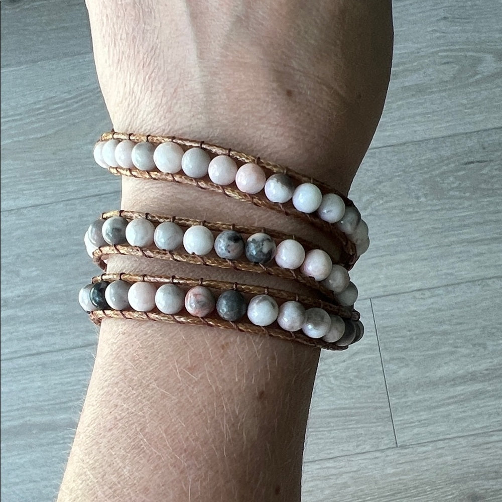 496. Blush Pink & Grey Stone Wrap Bracelet