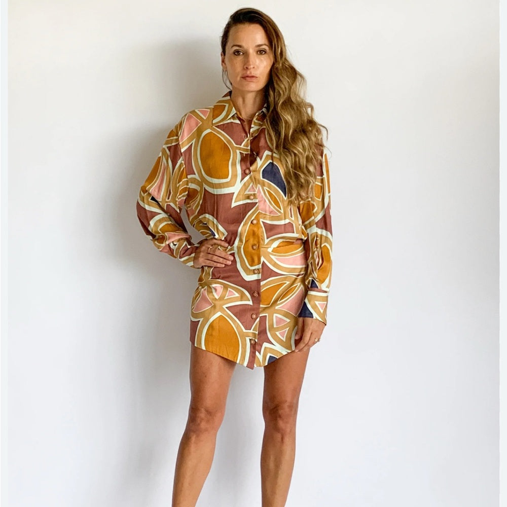 156. Colorful Geometric Shirt Dress