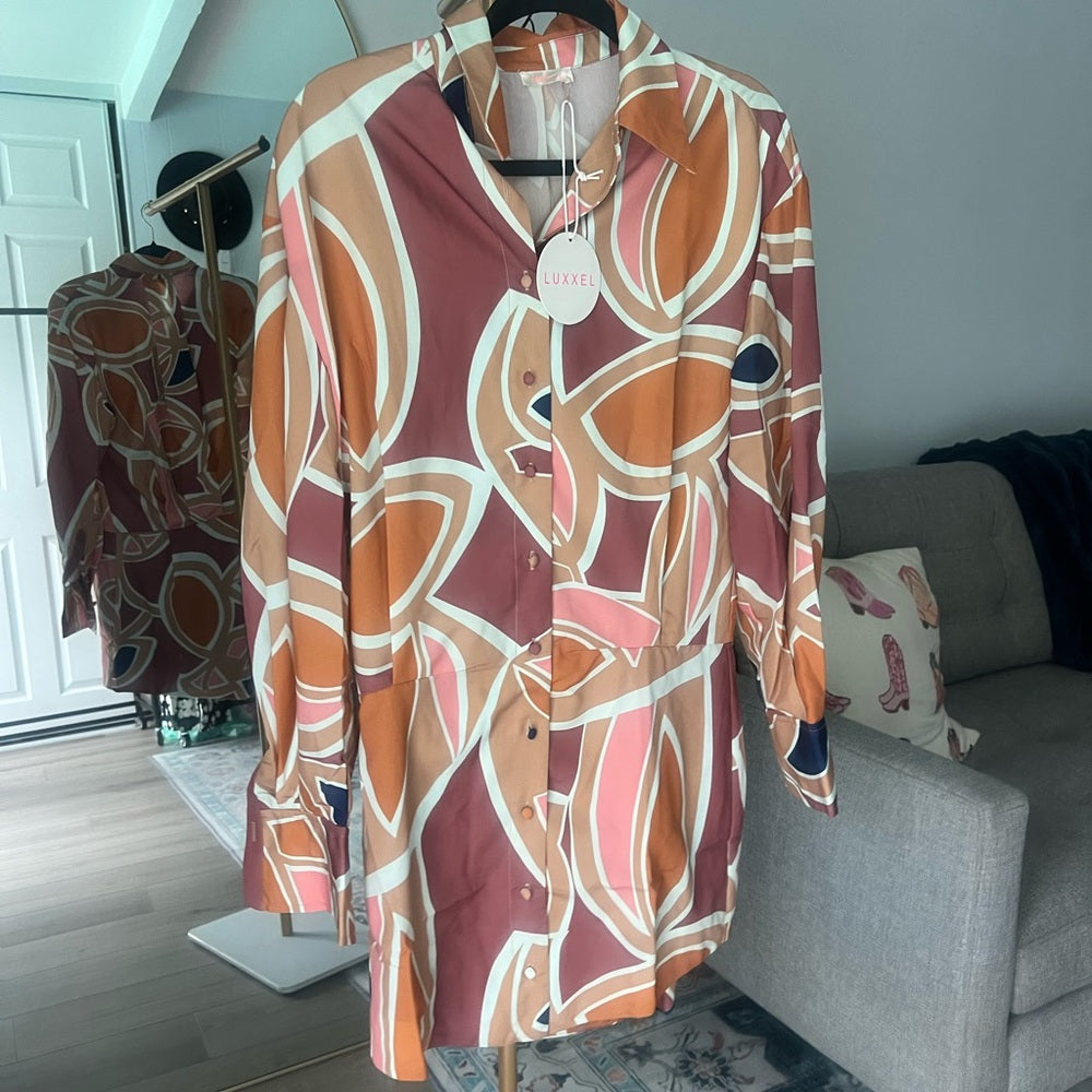 156. Colorful Geometric Shirt Dress
