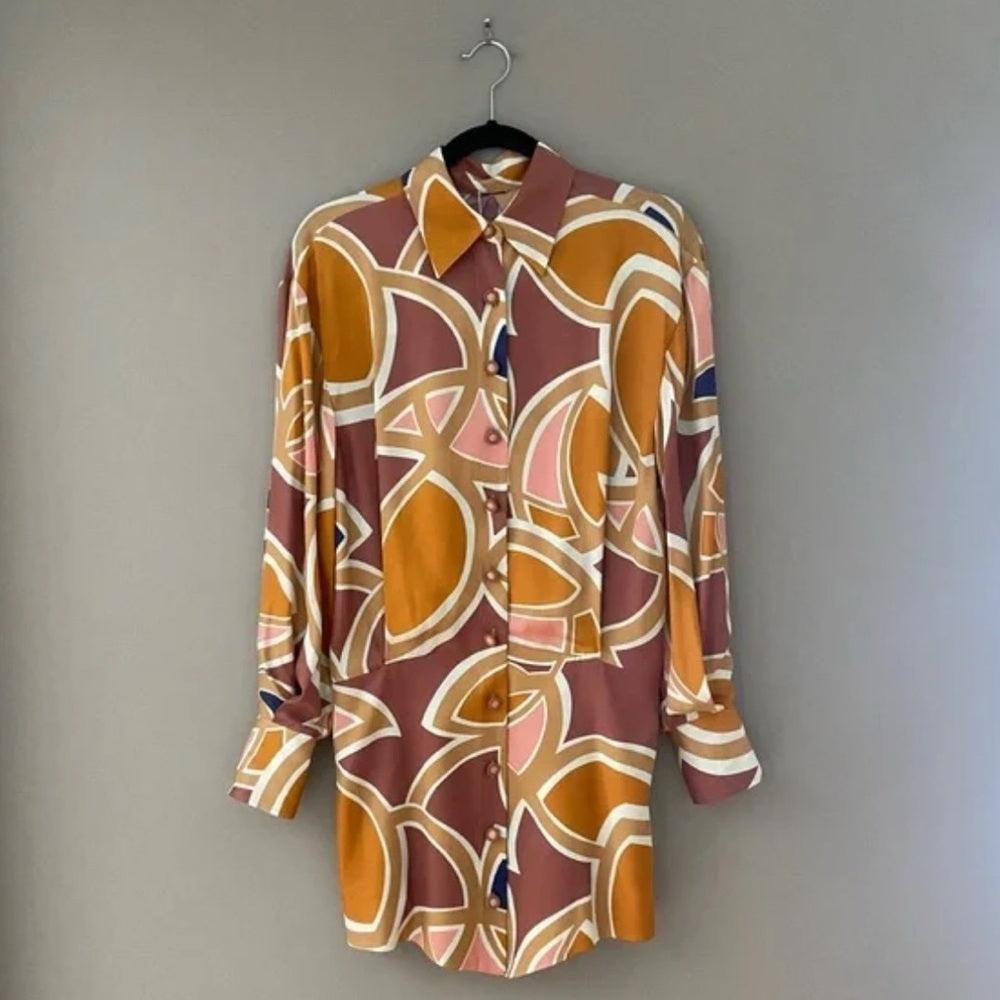 156. Colorful Geometric Shirt Dress