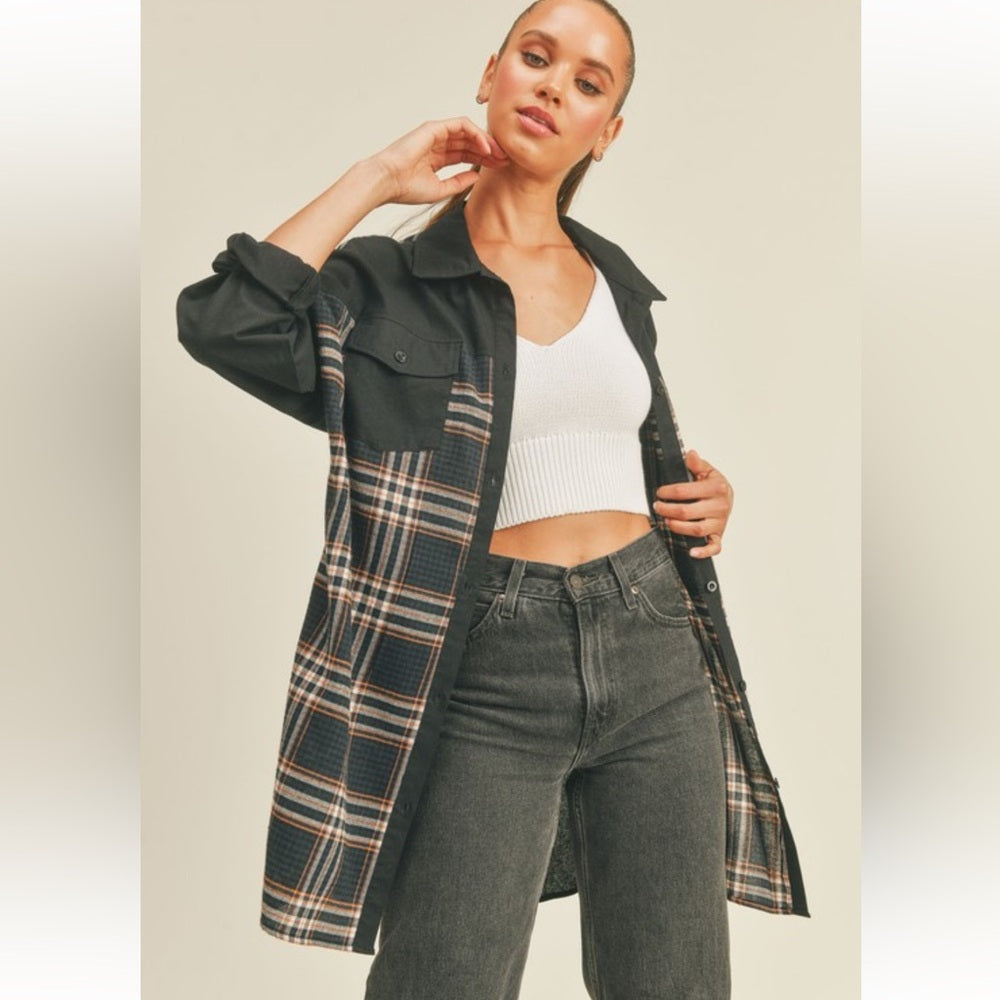 175. Plaid Black Lightweight Shirt Jacket