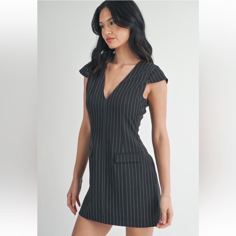 179. Elegant Black Pinstripe Mini Dress