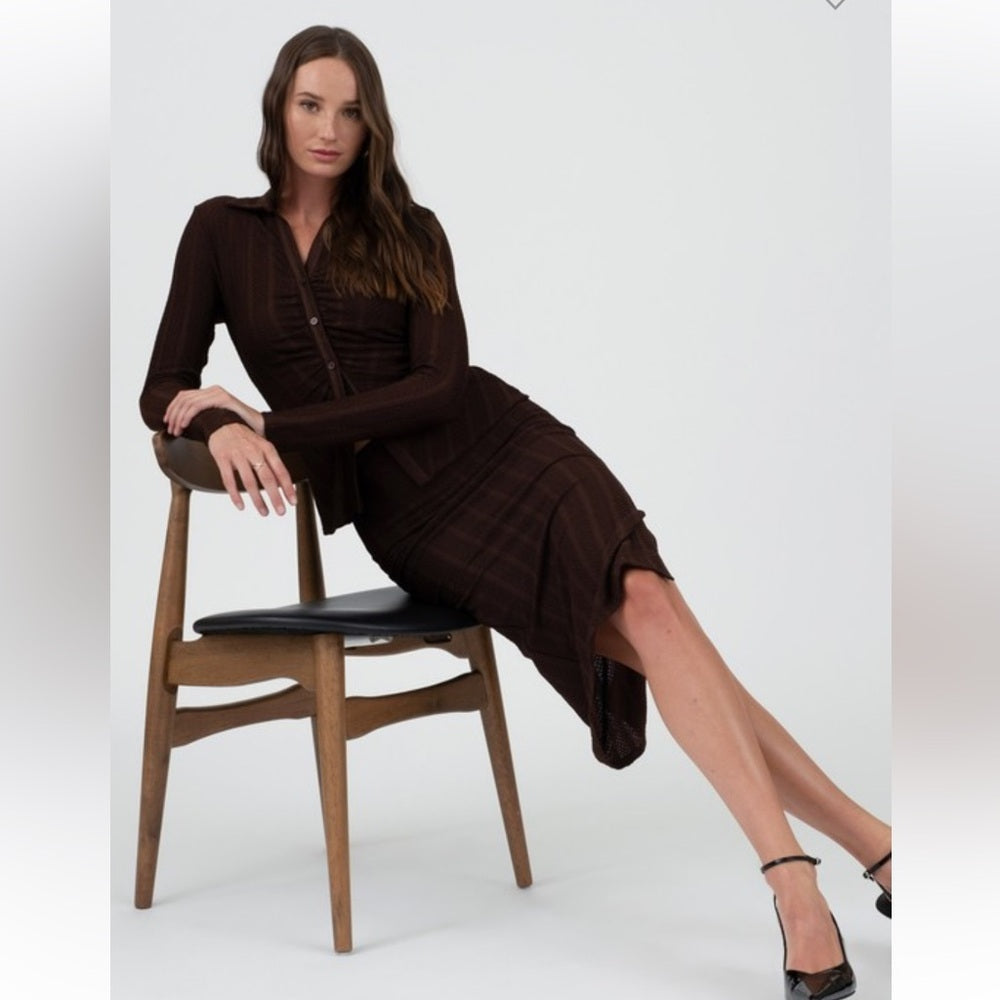 193. Brown Knit Cardigan & Midi Skirt Set