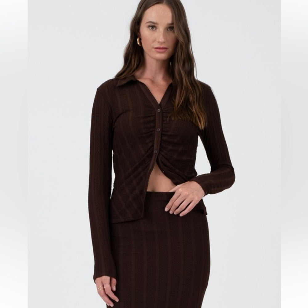 193. Brown Knit Cardigan & Midi Skirt Set