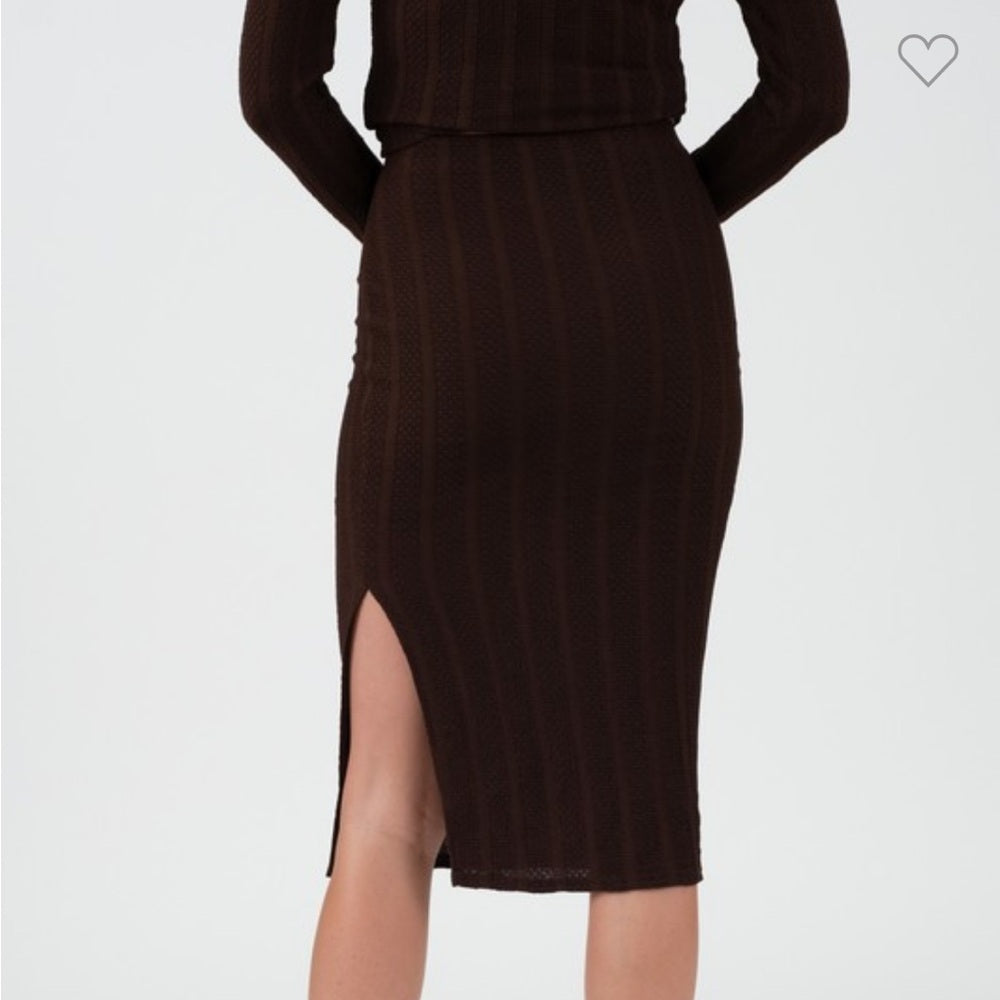193. Brown Knit Cardigan & Midi Skirt Set