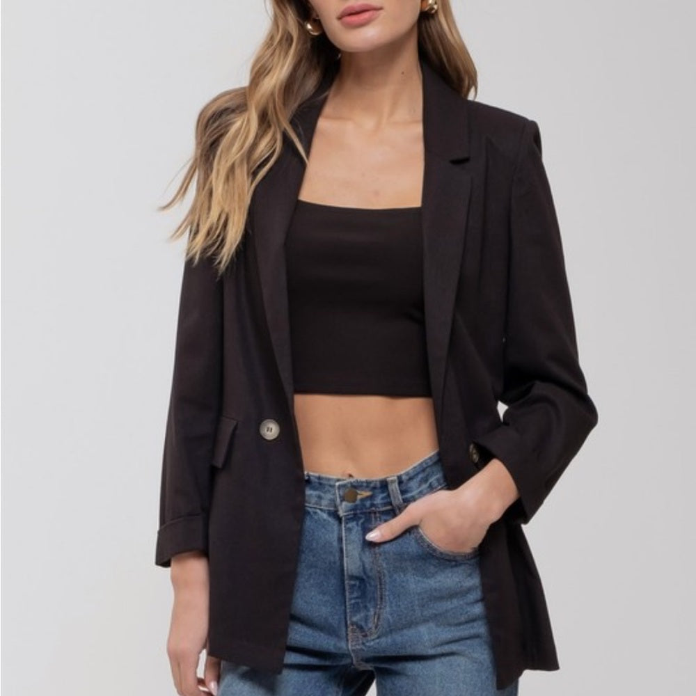 203. Classic Black Linen Blazer