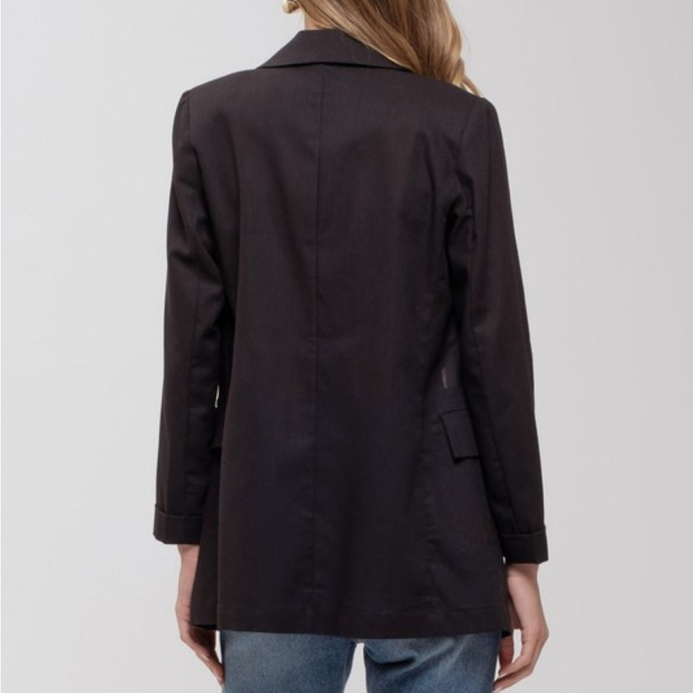 203. Classic Black Linen Blazer