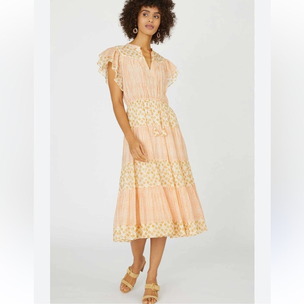 226. Current Air Peach and Gold Midi Dress