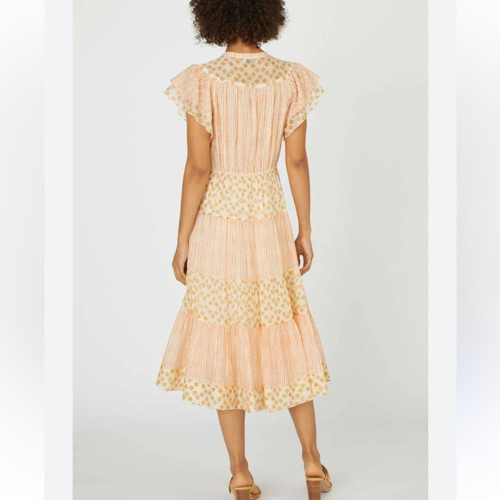 226. Current Air Peach and Gold Midi Dress