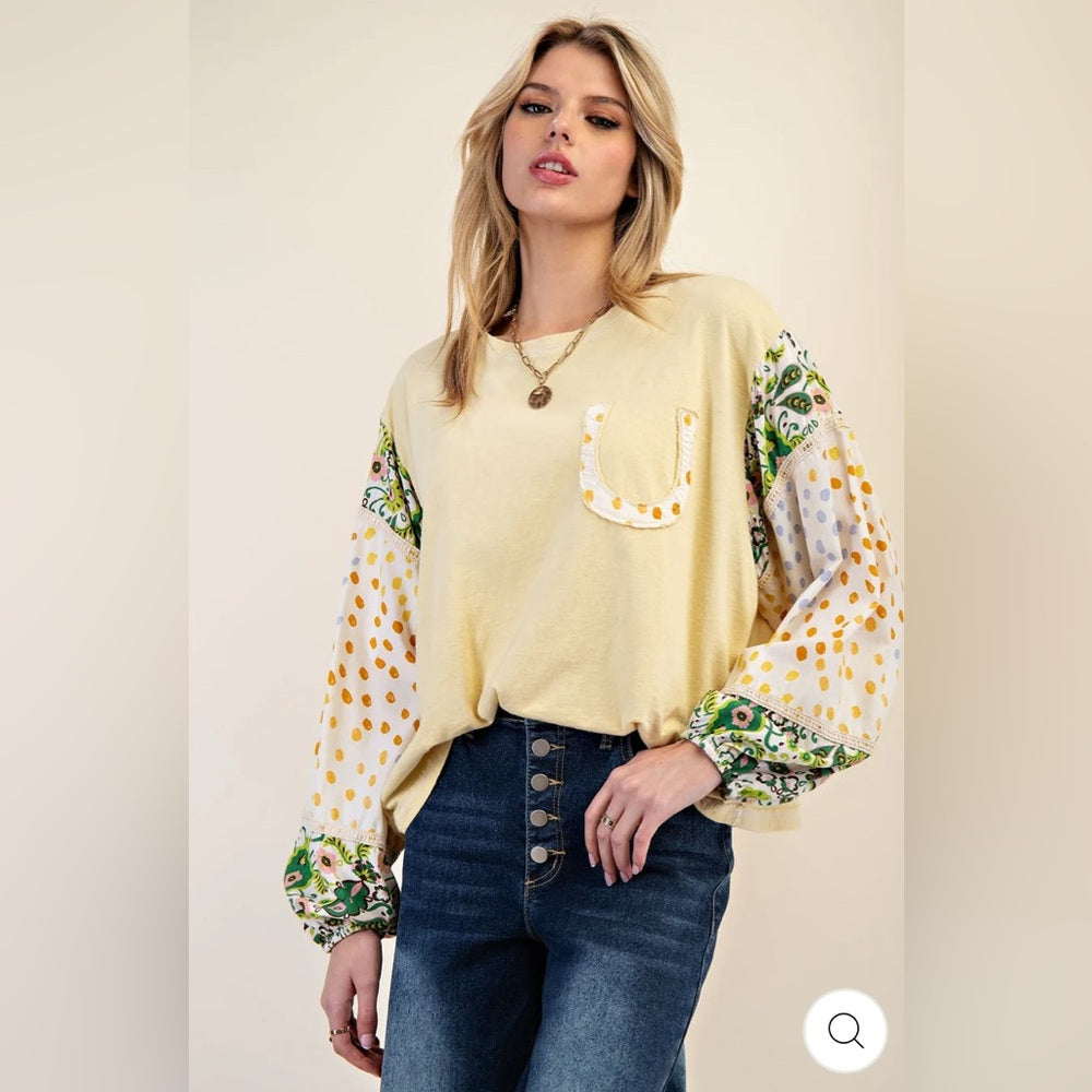 291: Easel The Charleston Top - Yellow and Green Patterned