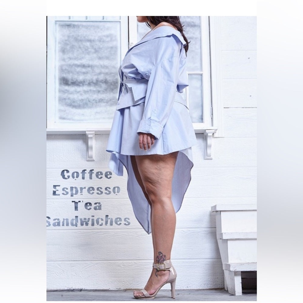 294. Blue Off-Shoulder Multi Layered Dress