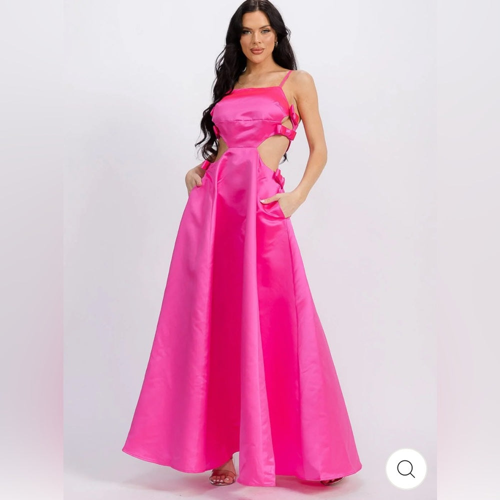 303. Latiste Pink Bow Cut Out Evening Gown