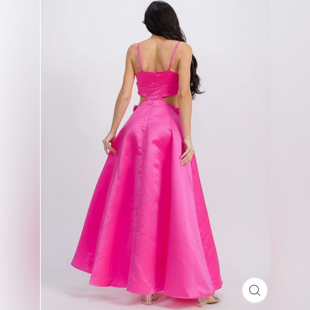 303. Latiste Pink Bow Cut Out Evening Gown