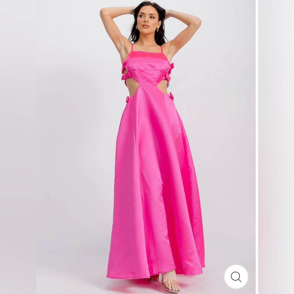 303. Latiste Pink Bow Cut Out Evening Gown