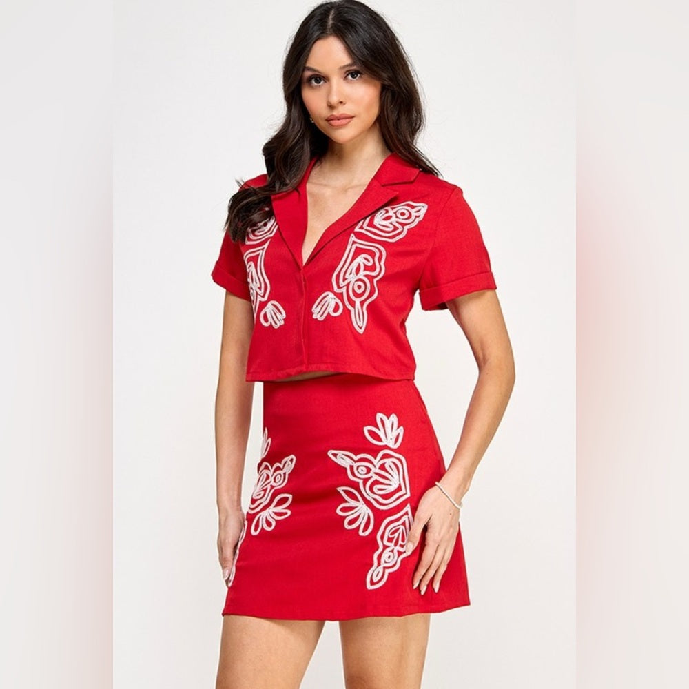 316. Red Embroidered 2 Piece Skirt Set