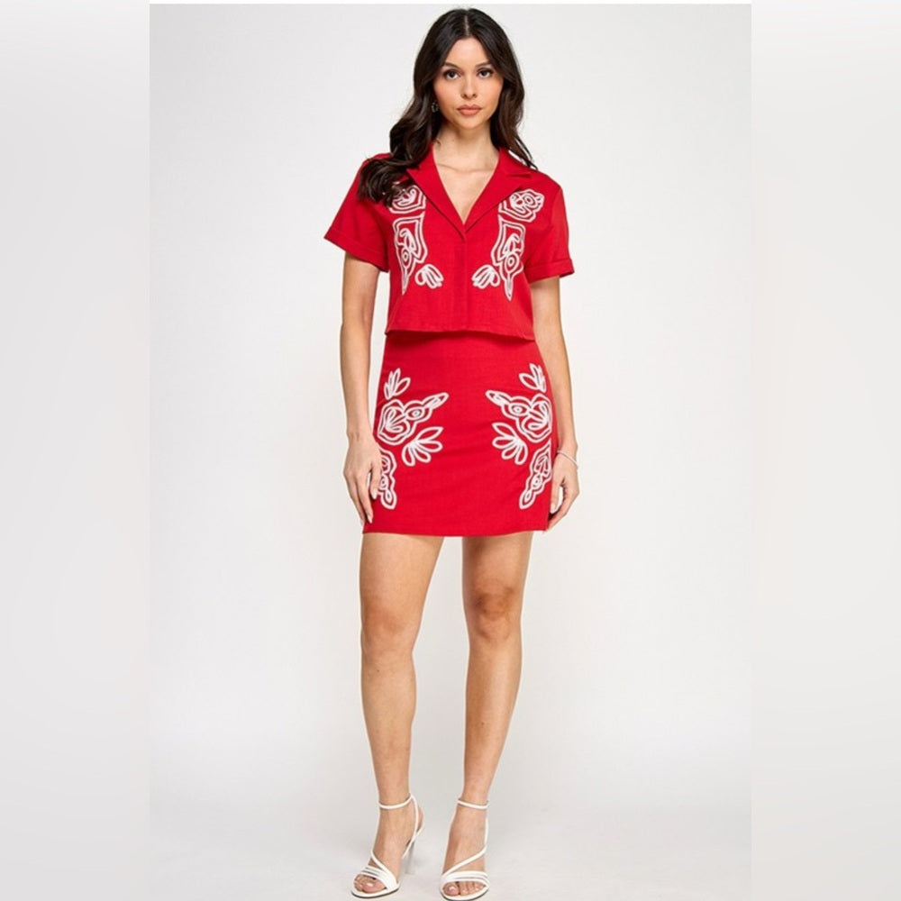 316. Red Embroidered 2 Piece Skirt Set