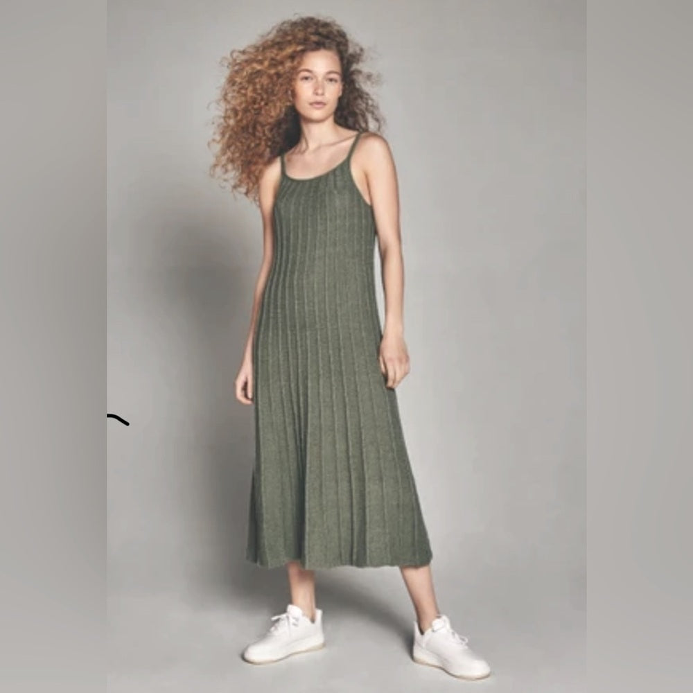 318. Current Air Teal Green Metallic Ribbed Midi Dress
