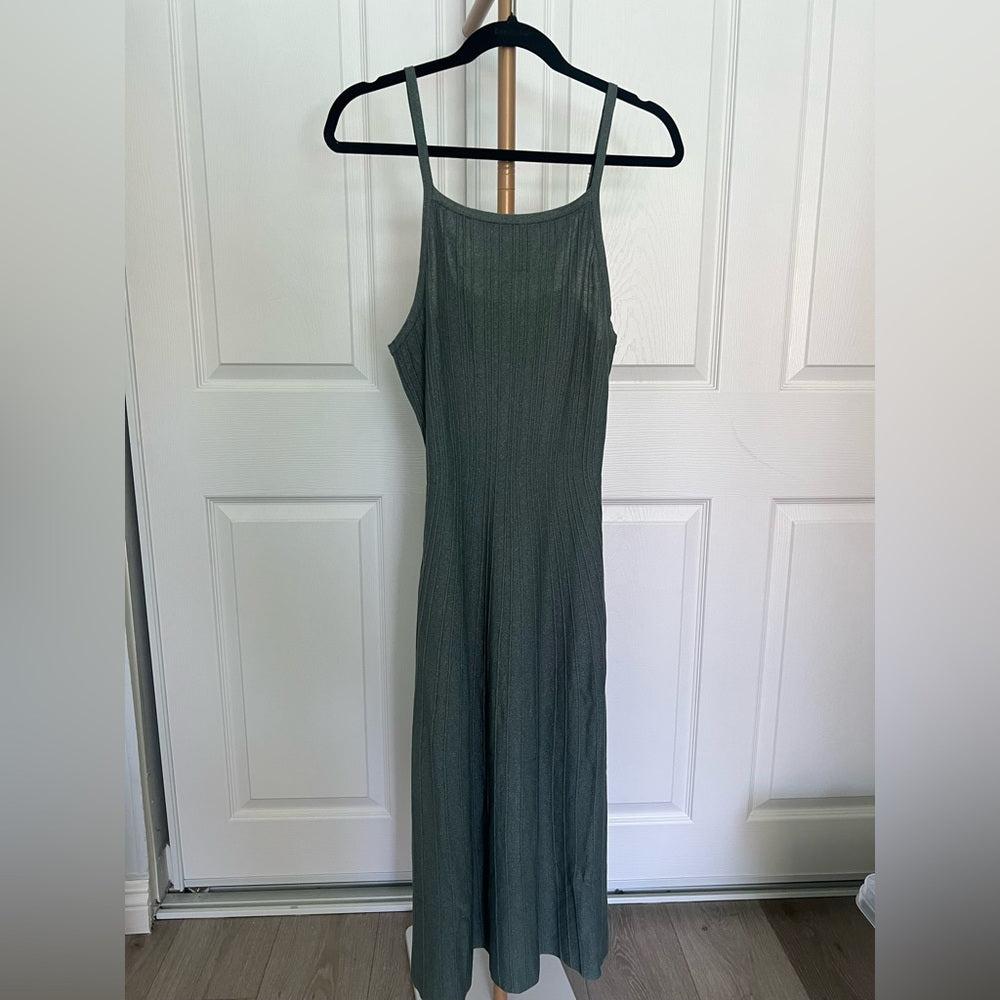 318. Current Air Teal Green Metallic Ribbed Midi Dress
