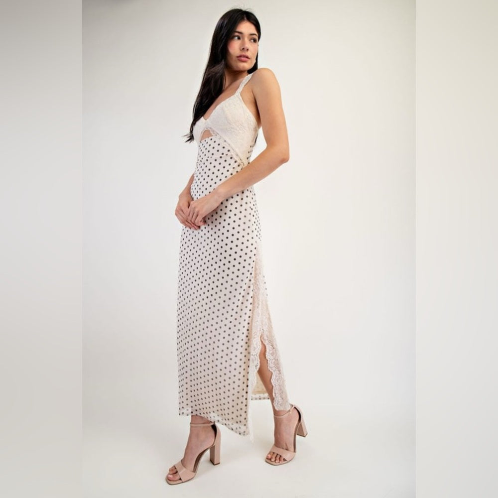 327. Elegant Cream Polka Dot Dress