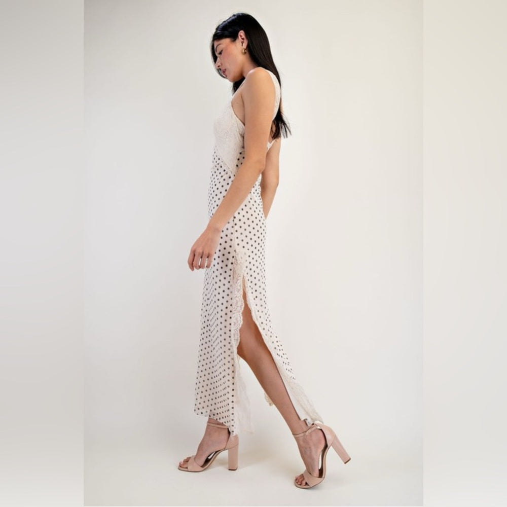 327. Elegant Cream Polka Dot Dress