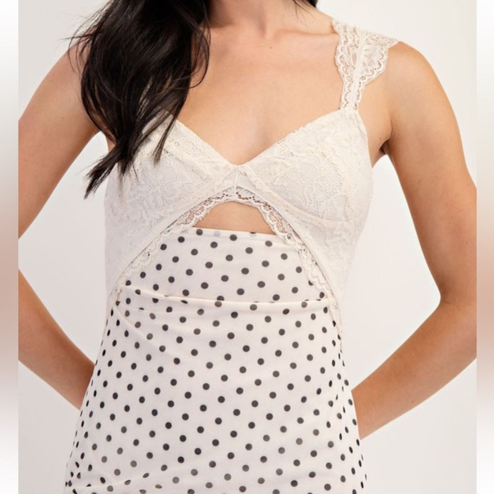 327. Elegant Cream Polka Dot Dress