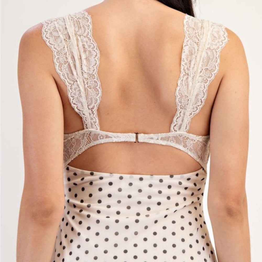 327. Elegant Cream Polka Dot Dress