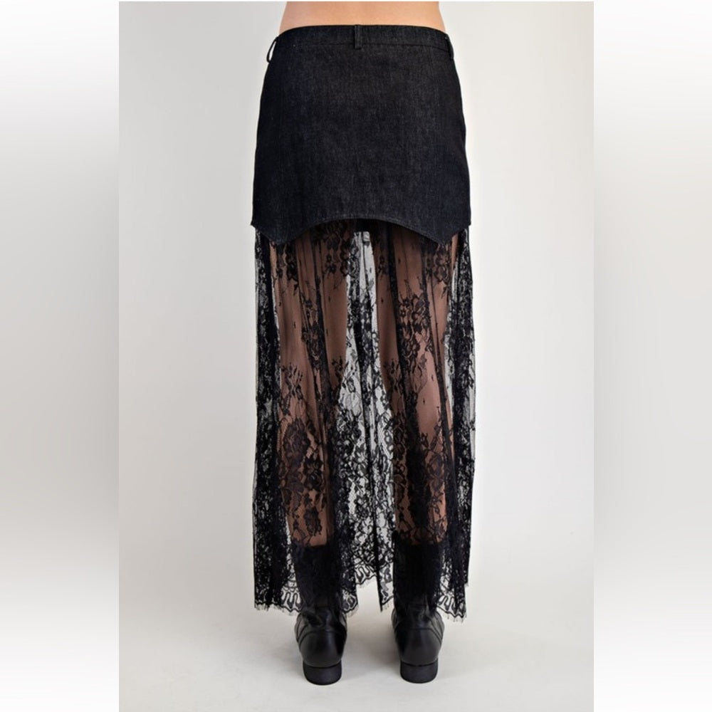338. Black Lace Overlay Denim Skirt