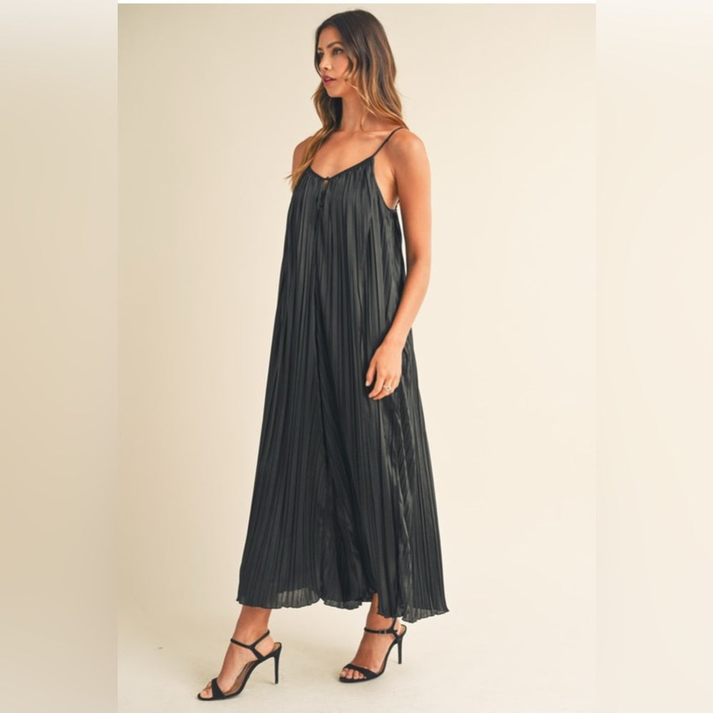 349. MABLE Pleated Satin Wide Leg Jumpsuit