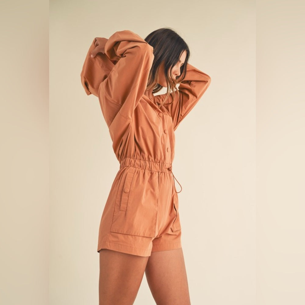 354. Long Sleeve Button Down Hoodie Romper