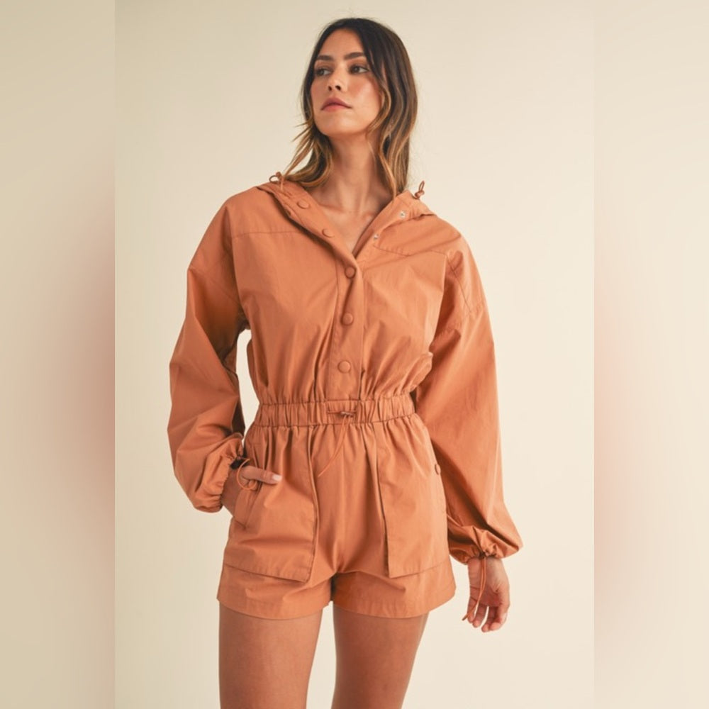 354. Long Sleeve Button Down Hoodie Romper