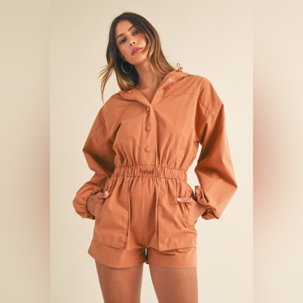 354. Long Sleeve Button Down Hoodie Romper