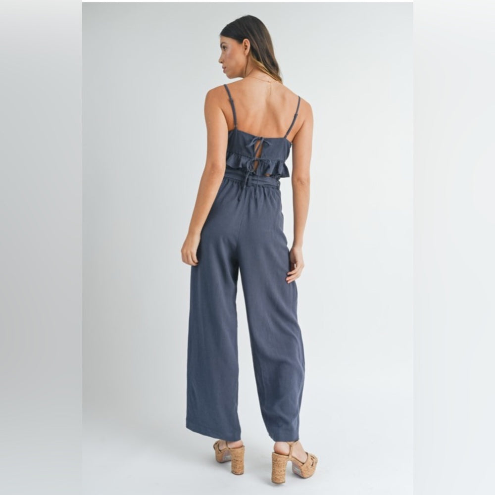 357. MABLE Ruffle Hem Cami Top And Belted Paper Bag Pants Set