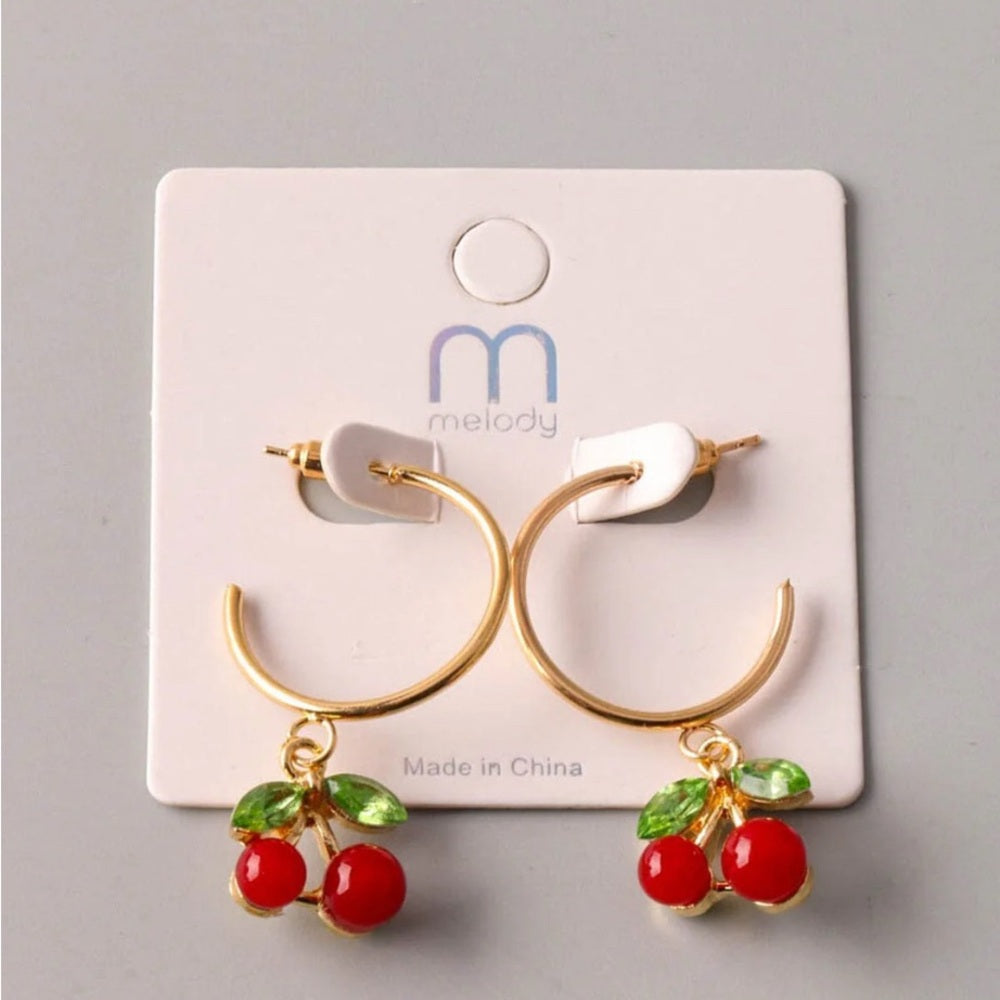 365. Cherry Gold Hoop Earrings