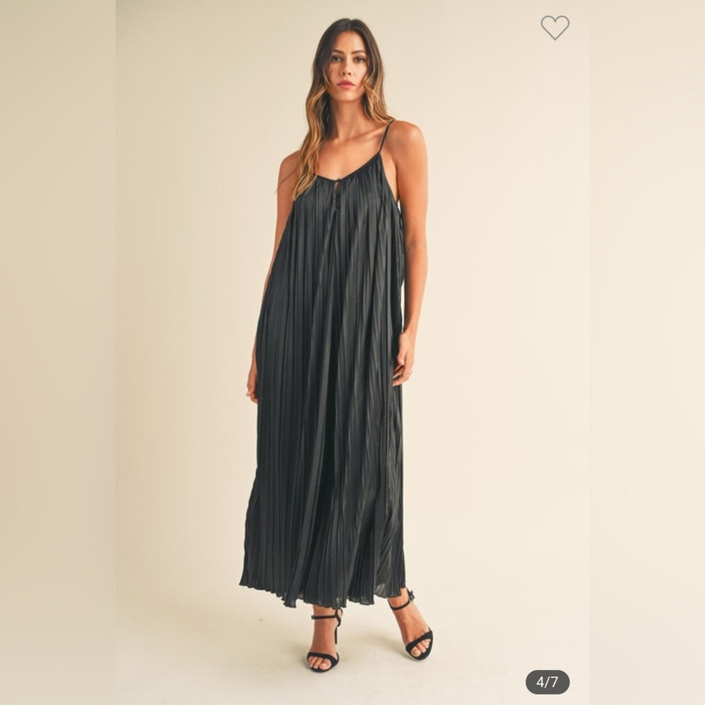 349. MABLE Pleated Satin Wide Leg Jumpsuit