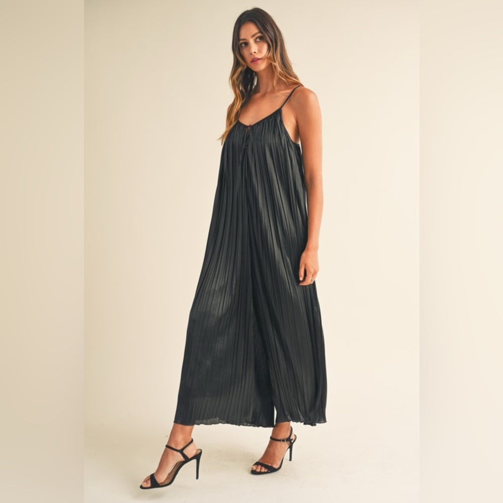 349. MABLE Pleated Satin Wide Leg Jumpsuit