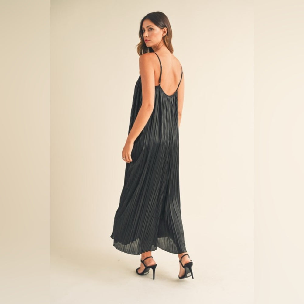 349. MABLE Pleated Satin Wide Leg Jumpsuit