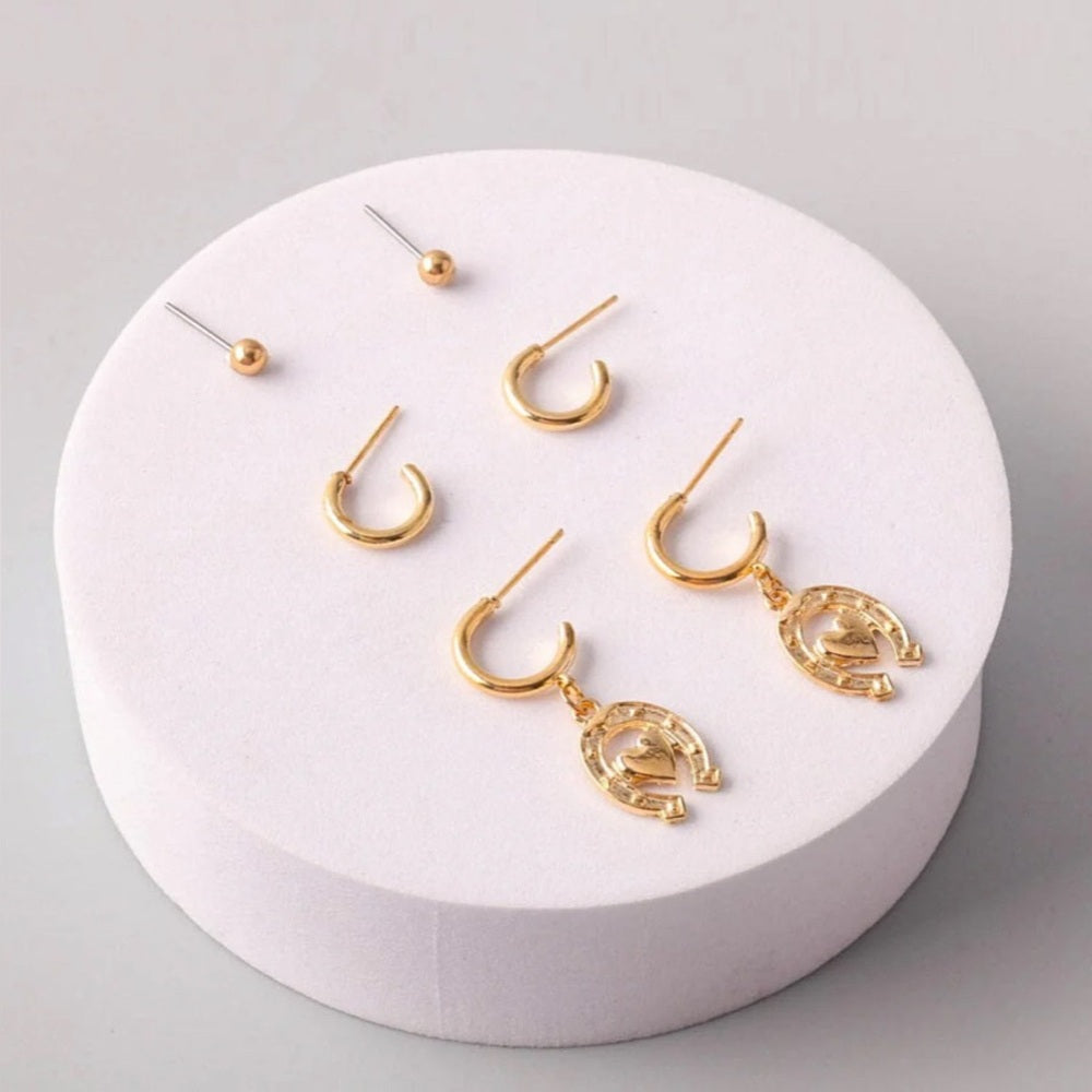 380. Gold or Silver Hoop and Drop Earrings Set