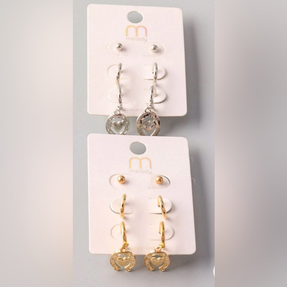 380. Gold or Silver Hoop and Drop Earrings Set