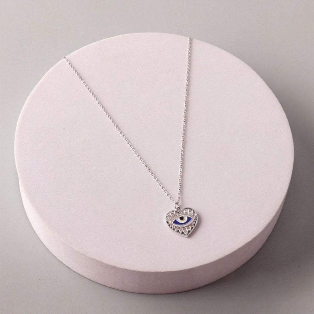 383. Silver Heart Necklace with Blue Eye Pendant