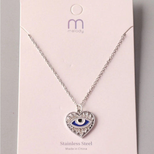 383. Silver Heart Necklace with Blue Eye Pendant