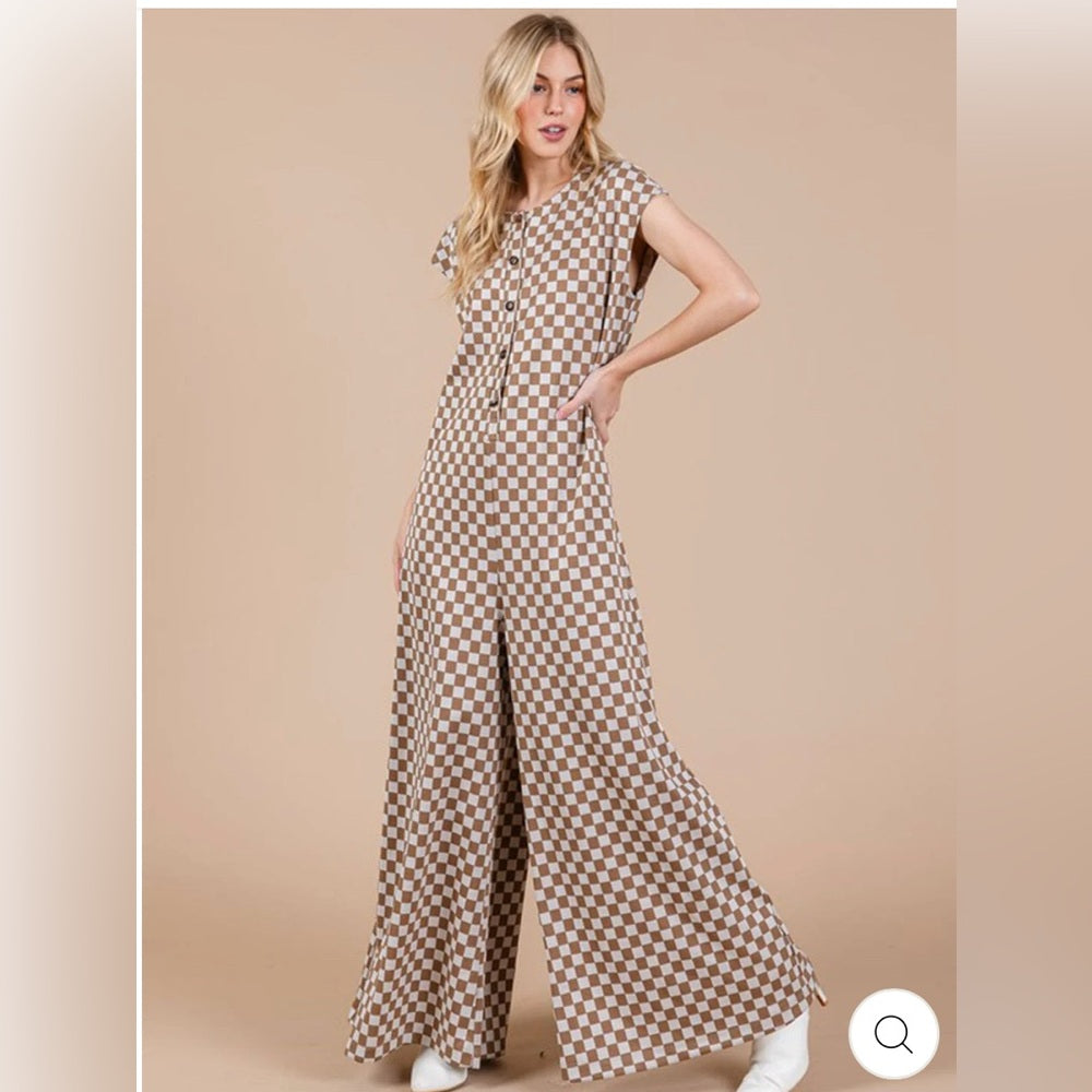 388. Brown and White Checkered Jumpsuit