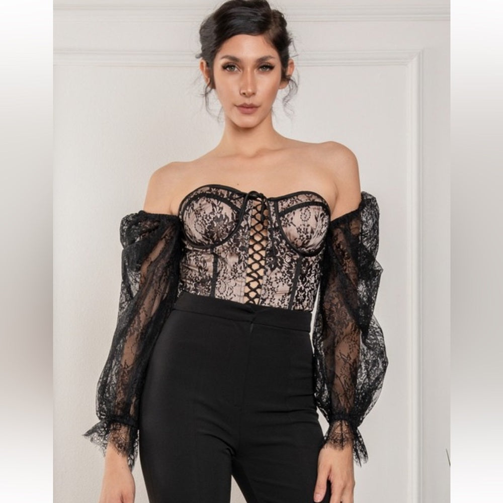 399. Black Lace Off-Shoulder Bodysuit