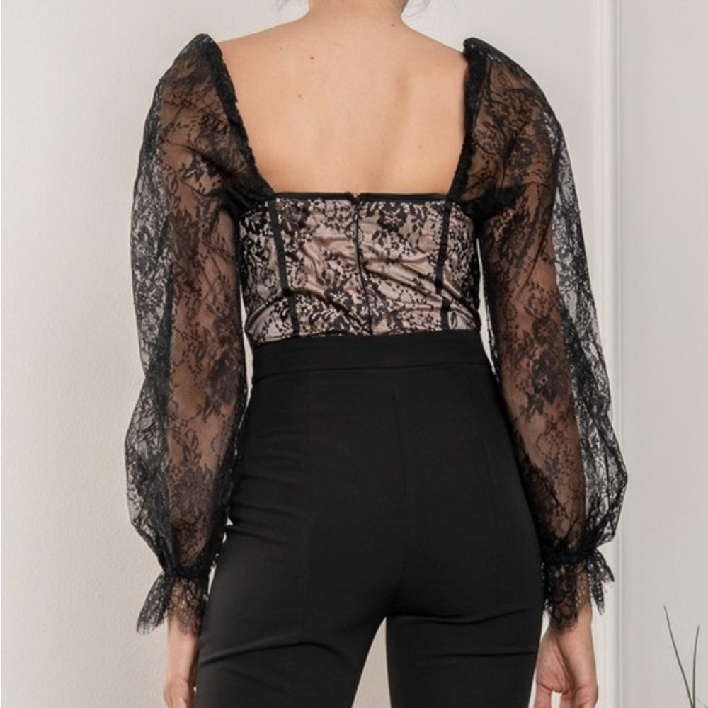 399. Black Lace Off-Shoulder Bodysuit