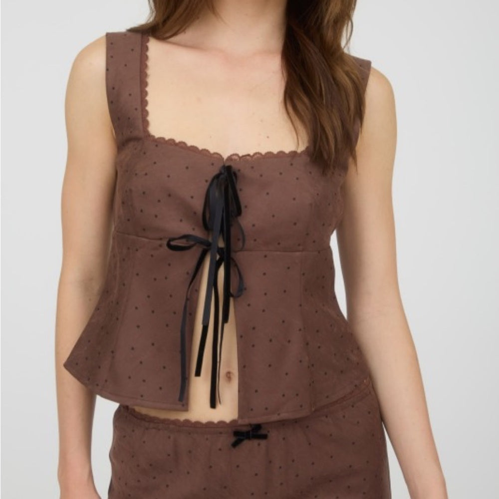 403. Chocolate Brown Polka Dot Tank & Skirt Set