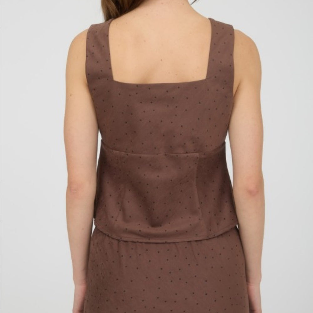 403. Chocolate Brown Polka Dot Tank & Skirt Set