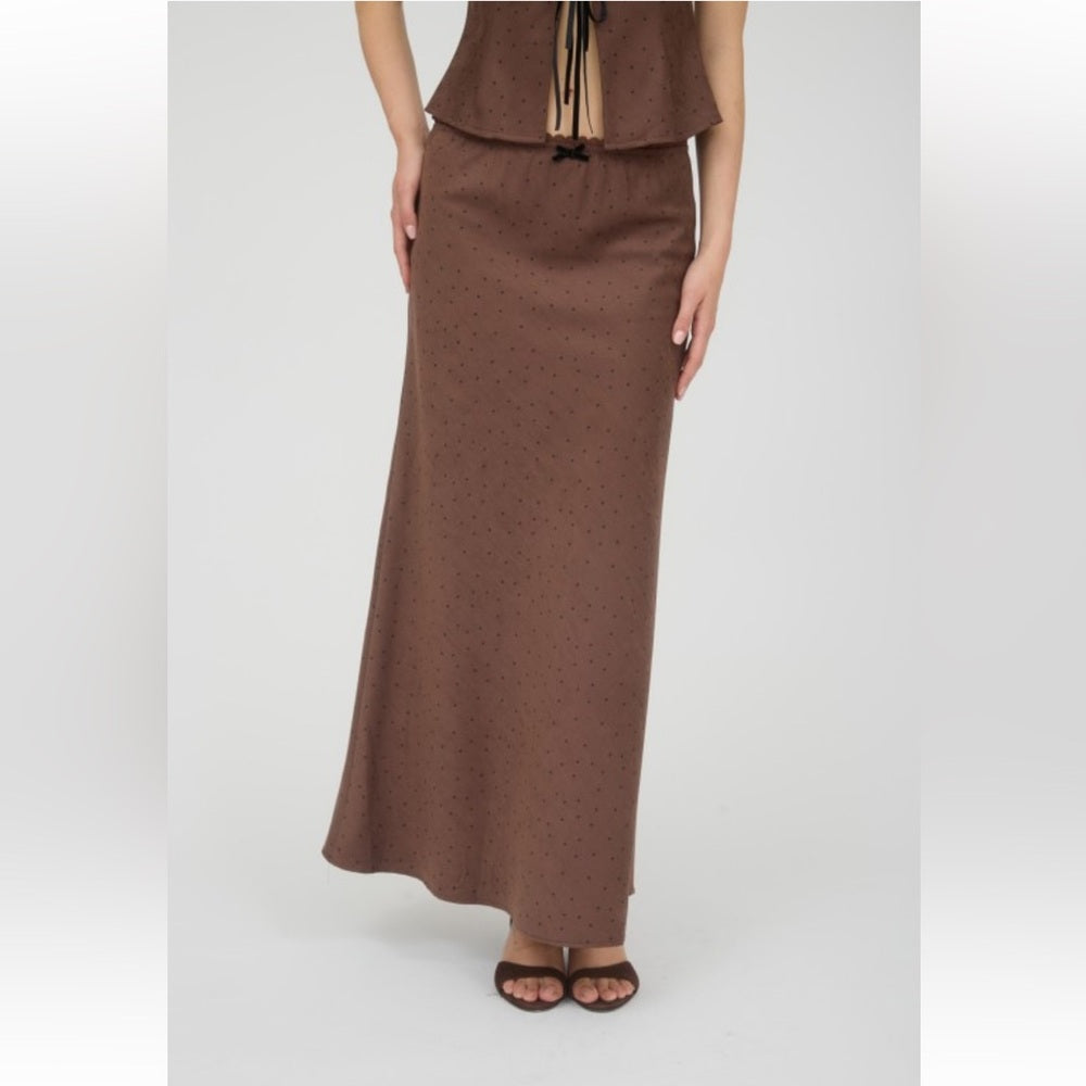 403. Chocolate Brown Polka Dot Tank & Skirt Set