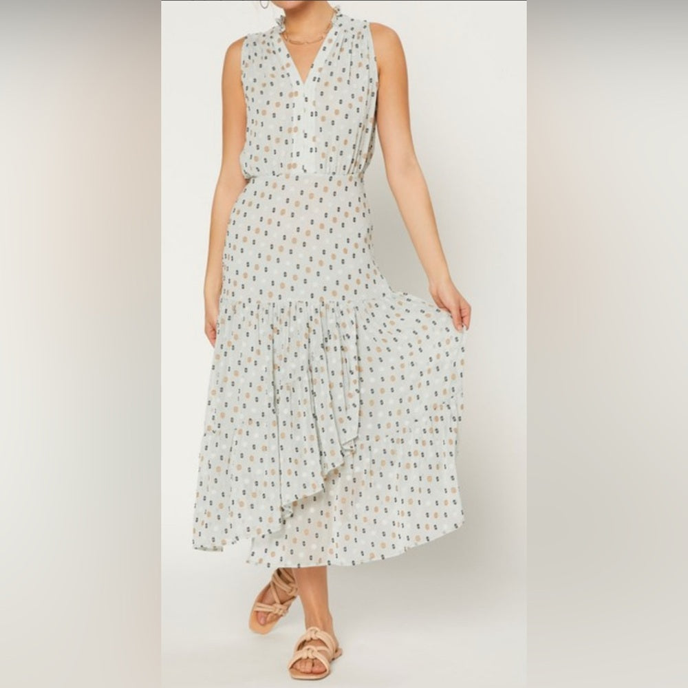 409. Current Air Dotted Jacquard Sleeveless Midi Dress With Ruffled Wrap Skirt