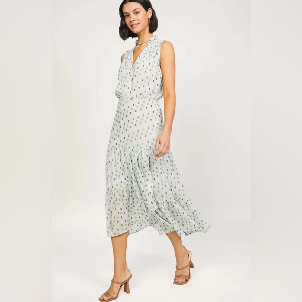 409. Current Air Dotted Jacquard Sleeveless Midi Dress With Ruffled Wrap Skirt