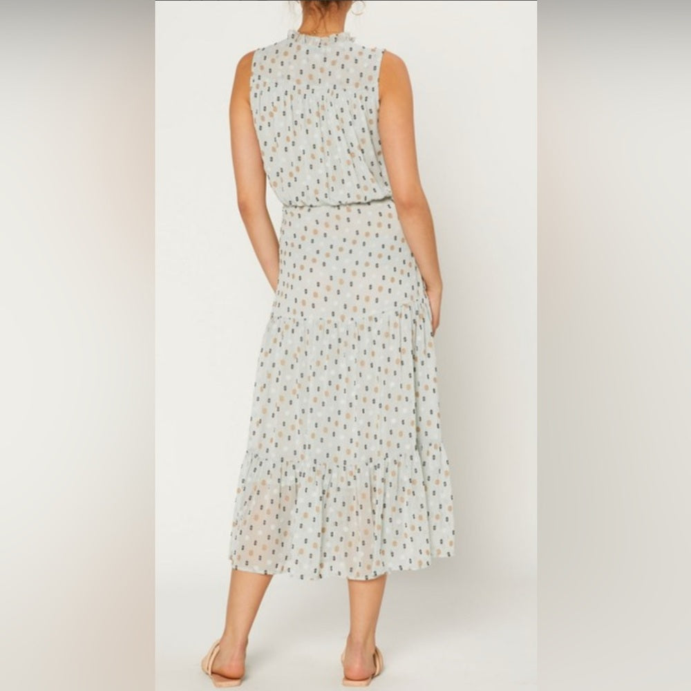 409. Current Air Dotted Jacquard Sleeveless Midi Dress With Ruffled Wrap Skirt