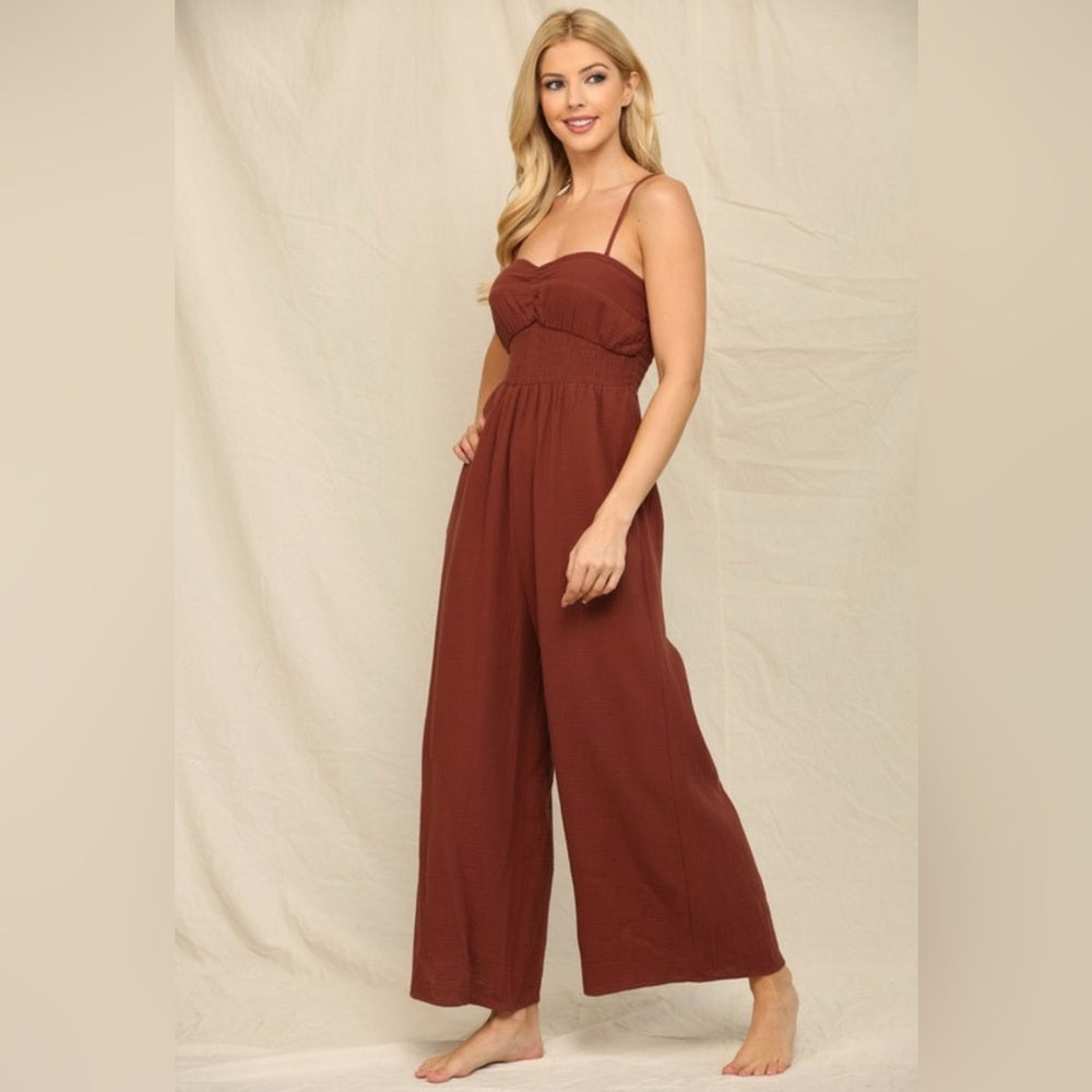 413. Gauze Brown Jumpsuit